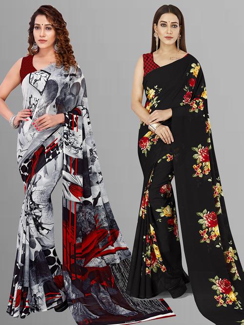 women pack of 2 casual wear combo sarees with blouse - 21443852 - Very Small Image - 1