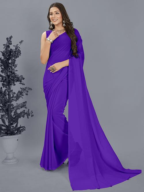 women plain casual wear saree with blouse - 21443888 - Very Small Image - 1