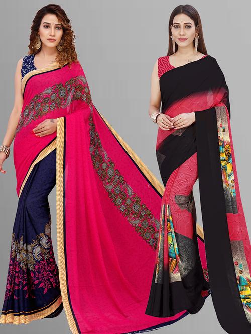 women pack of 2 casual wear combo sarees with blouse - 21443982 - Very Small Image - 1