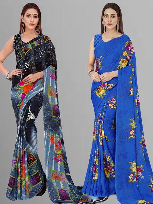 women pack of 2 casual wear combo sarees with blouse - 21443988 - Very Small Image - 1