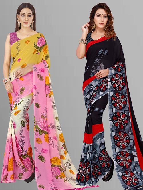 women pack of 2 casual wear combo sarees with blouse - 21443989 - Very Small Image - 1