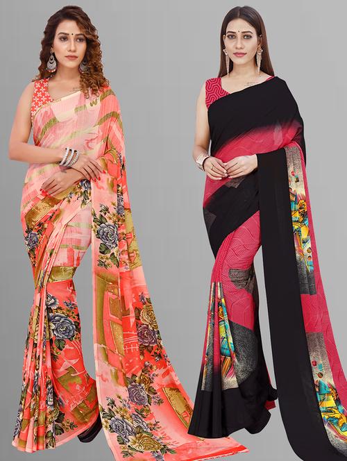 women pack of 2 casual wear combo sarees with blouse - 21443990 - Very Small Image - 1