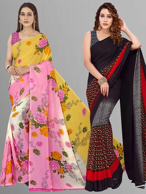 women pack of 2 casual wear combo sarees with blouse - 21443992 - Very Small Image - 1