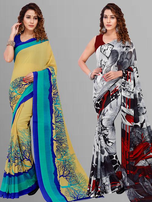 women pack of 2 casual wear combo sarees with blouse - 21443999 - Very Small Image - 1