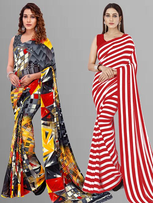 women pack of 2 casual wear combo sarees with blouse - 21444057 - Very Small Image - 1