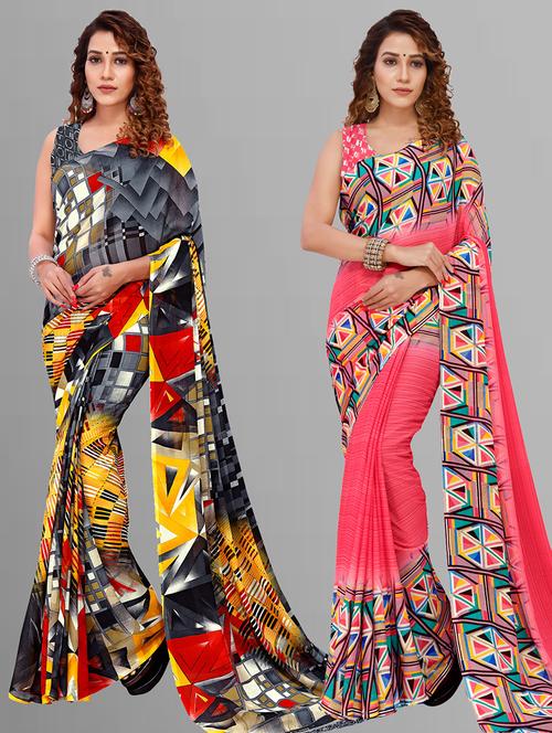 women pack of 2 casual wear combo sarees with blouse - 21444058 - Very Small Image - 1