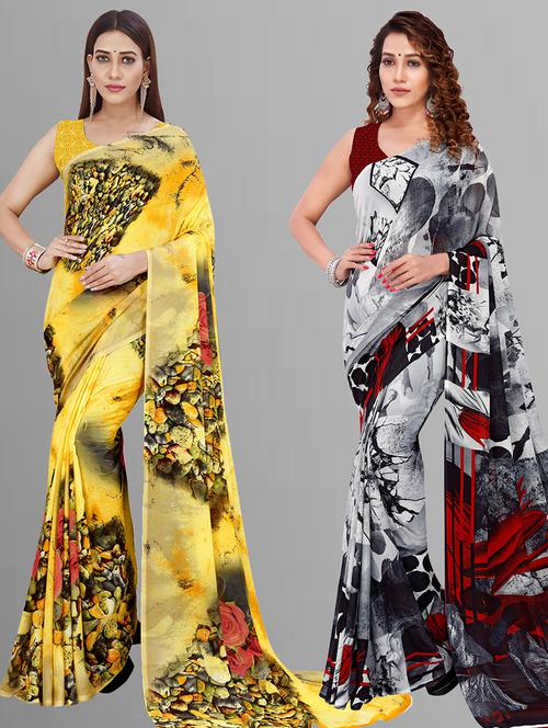 women pack of 2 casual wear combo sarees with blouse - 21444063 - Very Small Image - 1