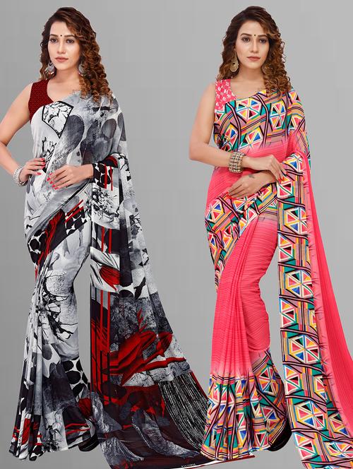 women pack of 2 casual wear combo sarees with blouse - 21444074 - Very Small Image - 1