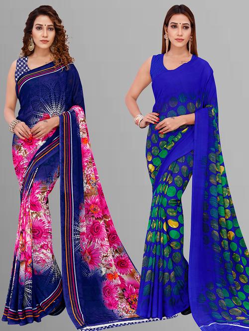 women pack of 2 casual wear combo sarees with blouse - 21444082 - Very Small Image - 1