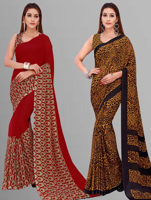 women pack of 2 casual wear combo sarees with blouse - 21444084 - Very Small Image - 1
