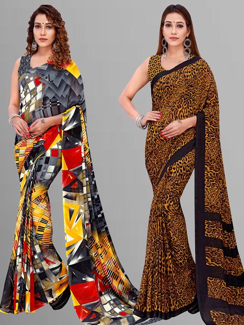 women pack of 2 casual wear combo sarees with blouse - 21444092 - Very Small Image - 1