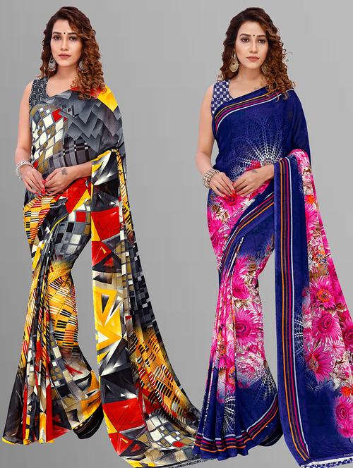 women pack of 2 casual wear combo sarees with blouse - 21444093 - Very Small Image - 1
