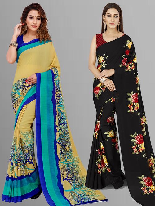 women pack of 2 casual wear combo sarees with blouse - 21444094 - Very Small Image - 1
