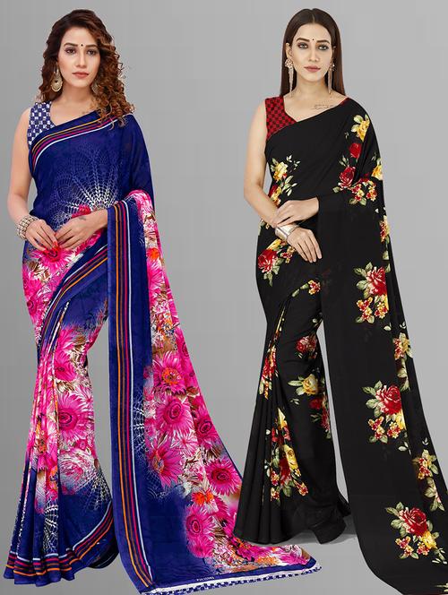 women pack of 2 casual wear combo sarees with blouse - 21444100 - Very Small Image - 1