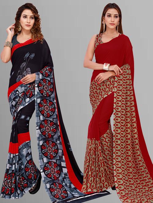 women pack of 2 casual wear combo sarees with blouse - 21444104 - Very Small Image - 1