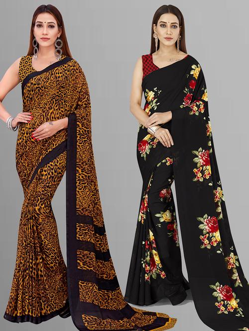 women pack of 2 casual wear combo sarees with blouse - 21444105 - Very Small Image - 1