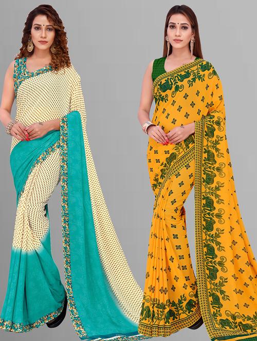 women pack of 2 casual wear combo sarees with blouse - 21444147 - Very Small Image - 1