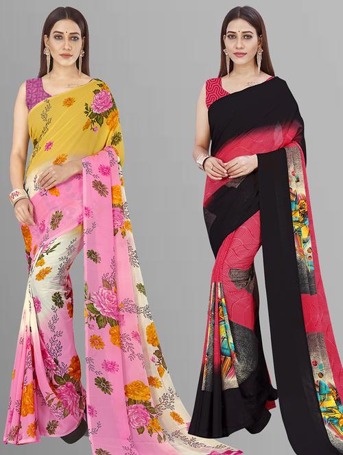 women pack of 2 casual wear combo sarees with blouse - 21444165 - Very Small Image - 1