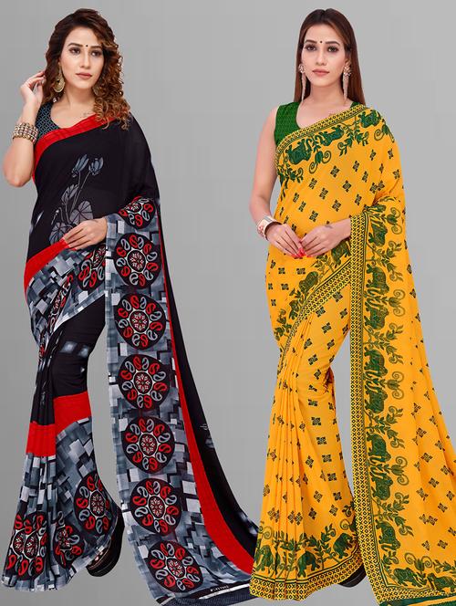 women pack of 2 casual wear combo sarees with blouse - 21444171 - Very Small Image - 1