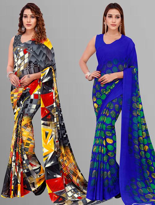 women pack of 2 casual wear combo sarees with blouse - 21444172 - Very Small Image - 1