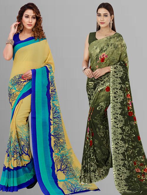 women pack of 2 casual wear combo sarees with blouse - 21444173 - Very Small Image - 1