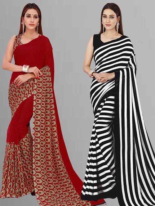 women pack of 2 casual wear combo sarees with blouse - 21444175 - Very Small Image - 1