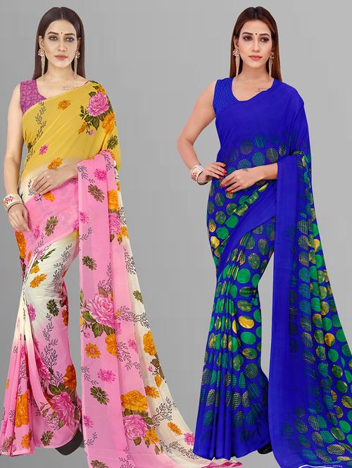 women pack of 2 casual wear combo sarees with blouse - 21444177 - Very Small Image - 1
