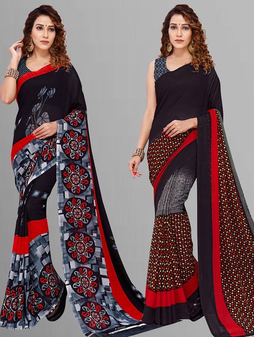 women pack of 2 casual wear combo sarees with blouse - 21444184 - Very Small Image - 1