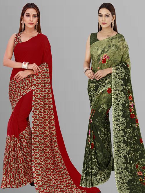 women pack of 2 casual wear combo sarees with blouse - 21444185 - Very Small Image - 1