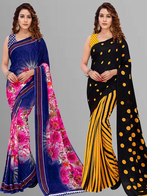 women pack of 2 casual wear combo sarees with blouse - 21444190 - Very Small Image - 1