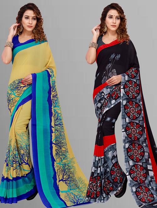 women pack of 2 casual wear combo sarees with blouse - 21444205 - Very Small Image - 1