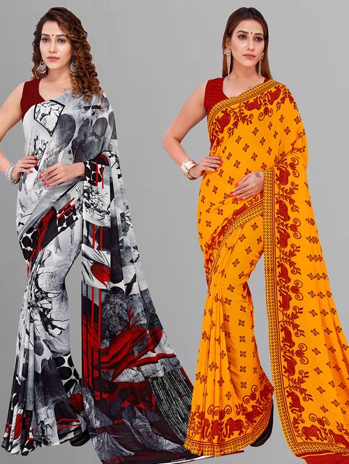 women pack of 2 casual wear combo sarees with blouse - 21444209 - Very Small Image - 1