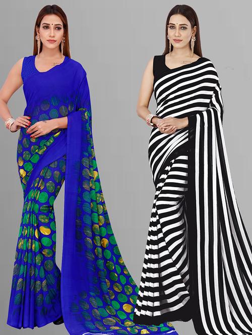 women pack of 2 casual wear combo sarees with blouse - 21444216 - Very Small Image - 1
