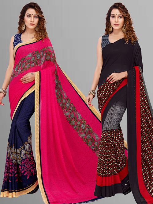 women pack of 2 casual wear combo sarees with blouse - 21444262 - Very Small Image - 1
