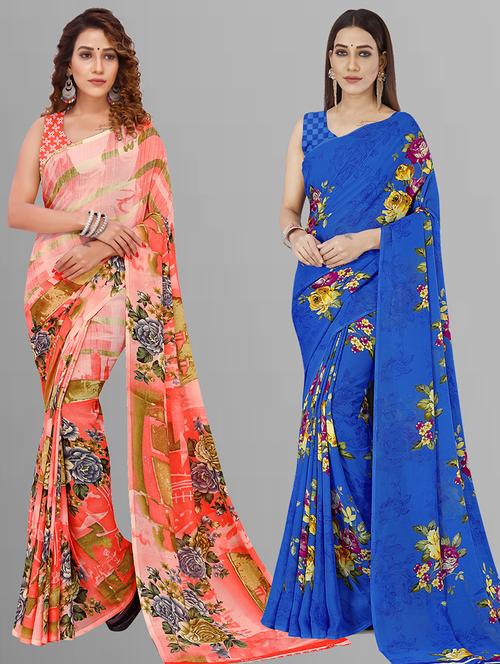 women pack of 2 casual wear combo sarees with blouse - 21444266 - Very Small Image - 1