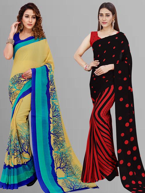 women pack of 2 casual wear combo sarees with blouse - 21444291 - Very Small Image - 1