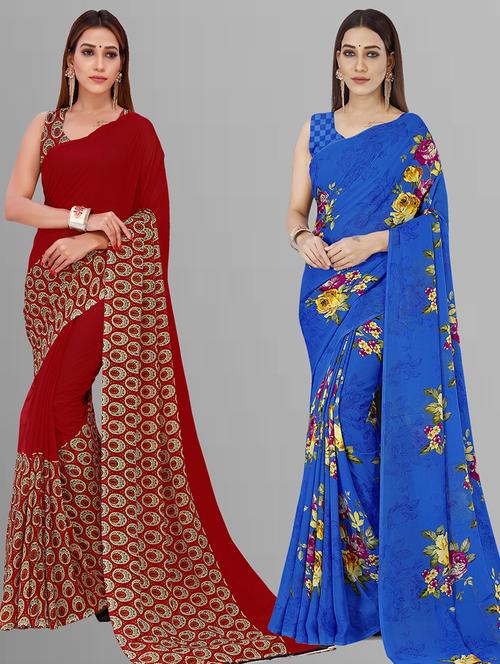 women pack of 2 casual wear combo sarees with blouse - 21444298 - Very Small Image - 1