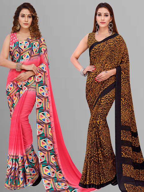 women pack of 2 casual wear combo sarees with blouse - 21444309 - Very Small Image - 1