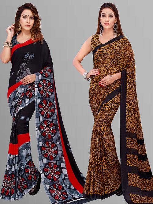 women pack of 2 casual wear combo sarees with blouse - 21444319 - Very Small Image - 1
