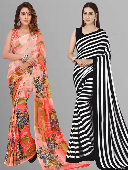 women pack of 2 casual wear combo sarees with blouse - 21444323 - Very Small Image - 1