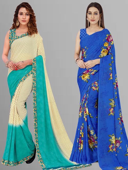 women pack of 2 casual wear combo sarees with blouse - 21444324 - Very Small Image - 1