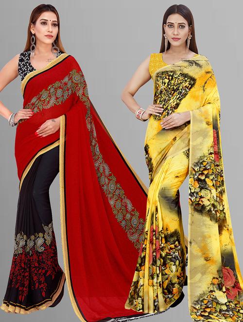 women pack of 2 casual wear combo sarees with blouse - 21444331 - Very Small Image - 1