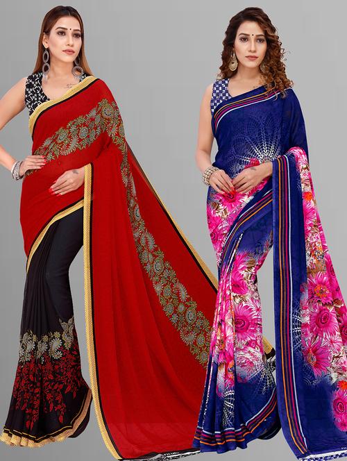 women pack of 2 casual wear combo sarees with blouse - 21444332 - Very Small Image - 1