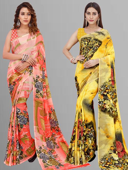 women pack of 2 casual wear combo sarees with blouse - 21444337 - Very Small Image - 1