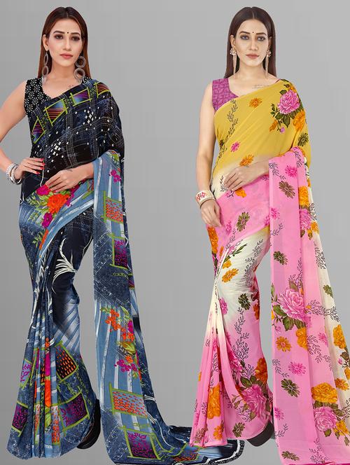 women pack of 2 casual wear combo sarees with blouse - 21444340 - Very Small Image - 1