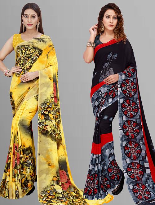 women pack of 2 casual wear combo sarees with blouse - 21444345 - Very Small Image - 1