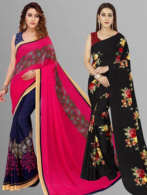 women pack of 2 casual wear combo sarees with blouse - 21444347 - Very Small Image - 1