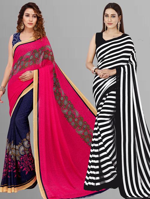 women pack of 2 casual wear combo sarees with blouse - 21444348 - Very Small Image - 1