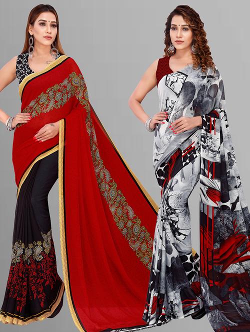 women pack of 2 casual wear combo sarees with blouse - 21444382 - Very Small Image - 1