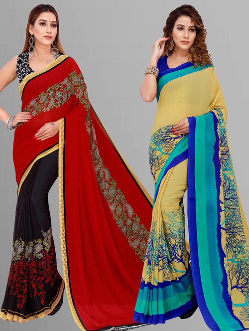 women pack of 2 casual wear combo sarees with blouse - 21444383 - Very Small Image - 1